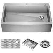 Delta Lenta 36” Retrofit Farmhouse Apron Front 16 Gauge Stainless Steel Single Bowl Kitchen Sink For Undermount or Drop-In Installation With Accessories Stainless Steel
