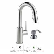 Delta Trinsic Pull-Down Bar/Prep Faucet with Magnetic Docking Spray Head and Soap/Lotion Dispenser - Includes Lifetime Warranty Arctic Stainless