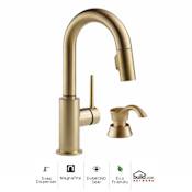 Delta Trinsic Pull-Down Bar/Prep Faucet with Magnetic Docking Spray Head and Soap/Lotion Dispenser - Includes Lifetime Warranty Champagne Bronze