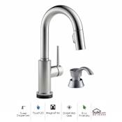 Delta Trinsic Pull-Down Bar/Prep Faucet with On/Off Touch Activation, Magnetic Docking Spray Head, and Soap/Lotion Dispenser - Includes Lifetime Warranty (5 Year on Electronic Parts) Arctic Stainless