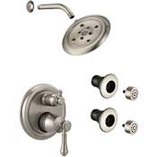Delta Cassidy Pressure Balanced Shower System with Shower Head, Shower Arm, Bodysprays, Valve Trim and MultiChoice Rough-In Brilliance Stainless