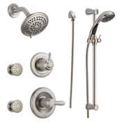 Delta Monitor 14 Series Single Function Pressure Balanced Shower System with Shower Head, 2 Body Sprays and Hand Shower - Includes Rough-In Valves Brilliance Stainless