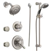 Delta Monitor 17 Series Dual Function Pressure Balanced Shower System with Integrated Volume Control, Shower Head, 2 Body Sprays and Hand Shower - Includes Rough-In Valves Brilliance Stainless
