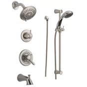 Delta Monitor 17 Series Pressure Balanced Tub and Shower System with Volume Control, Shower Head, Hand Shower, and Slide Bar - Includes Rough-In Valves Brilliance Stainless