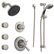 Delta TempAssure 17T Series Thermostatic Shower System with Integrated Volume Control, Shower Head, 3 Body Sprays and Hand Shower - Includes Rough-In Valves Brilliance Stainless