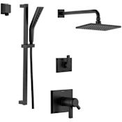 Delta TempAssure 17T Series Thermostatic Shower System with Integrated Volume Control, Shower Head, and Hand Shower - Includes Rough-In Valves Matte Black