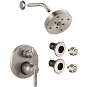 Delta Trinsic Pressure Balanced Shower System with Shower Head, Shower Arm, Bodysprays, Valve Trim and MultiChoice Rough-In Brilliance Stainless