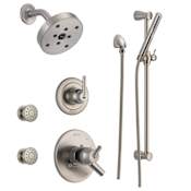 Delta Monitor 17 Series Dual Function Pressure Balanced Shower System with Integrated Volume Control, Shower Head, 2 Body Sprays and Hand Shower - Includes Rough-In Valves Brilliance Stainless