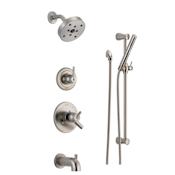 Delta Monitor 17 Series Pressure Balanced Tub and Shower System with Volume Control, Shower Head, Hand Shower, and Slide Bar - Includes Rough-In Valves Brilliance Stainless