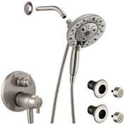 Delta Trinsic Pressure Balanced Shower System with Shower Head, Shower Arm, Hand Shower, Bodysprays, Hose, Valve Trim and MultiChoice Rough-In Brilliance Stainless