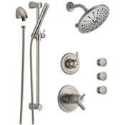 Delta TempAssure 17T Series Thermostatic Shower System with Integrated Volume Control, Shower Head, 3 Body Sprays and Hand Shower - Includes Rough-In Valves Brilliance Stainless