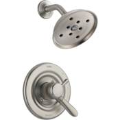 Delta Lahara Monitor 17 Series Dual Function Pressure Balanced Shower Only with H2Okinetic Shower Head and Integrated Volume Control - Less Rough-In Valve Brilliance Stainless