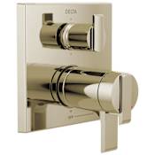 Delta Ara 17T Series Thermostatic Valve Trim with Integrated Volume Control and 6 Function Diverter for Three Shower Applications - Less Rough-In Brilliance Polished Nickel