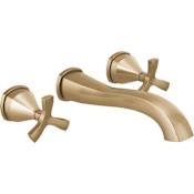 Delta Stryke 1.2 GPM Wall Mounted Widespread Bathroom Faucet with Cross Handles Less Valve - Limited Lifetime Warranty Lumicoat Champagne Bronze