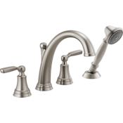 Delta Woodhurst Deck Mounted Roman Tub Filler with Built-In Diverter - Includes Hand Shower Brilliance Stainless