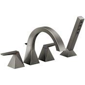 Delta Trillian Deck Mounted Roman Tub Filler with Built-In Diverter - Includes Hand Shower Lumicoat Black Stainless