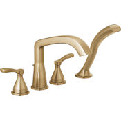 Delta Stryke Deck Mounted Roman Tub Filler with Lever Handles and Built-In Diverter - Includes Hand Shower Lumicoat Champagne Bronze