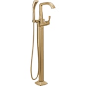 Delta Stryke Floor Mounted Tub Filler with Integrated Diverter, Hand Shower, and Lever Handle - Less Rough In Lumicoat Champagne Bronze