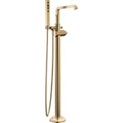 Delta Tetra Floor Mounted Tub Filler with Built-In Diverter and Included Hand Shower - Less Handle and Rough In Lumicoat Champagne Bronze