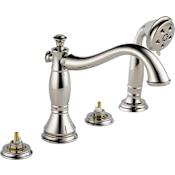 Delta Cassidy Deck Mounted Roman Tub Filler with Built-In Diverter - Includes Hand Shower Brilliance Polished Nickel