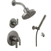 Delta Bowery Monitor 17 Series Pressure Balanced Shower System with Integrated Volume Control, Shower Head and Hand Shower - Includes Rough-In Valves Black Stainless