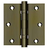 Deltana 3.5" x 3.5" Solid Brass Square Corner Ball Bearing Mortise Hinge - Pair Antique Brass