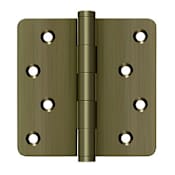Deltana 4" x 4" Solid Brass 1/4" Radius Corner Plain Bearing Full Mortise Hinge with Zig Zag Hole Pattern - Pair Antique Brass