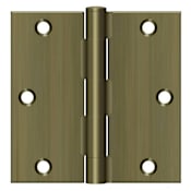 Deltana 3-1/2 x 3-1/2 Plain Bearing Square Corner Full Mortise Hinge - Pair Antique Brass