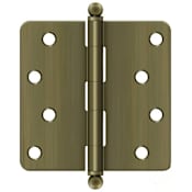 Deltana Steel 4" x 4" Plain Bearing 1/4" Radius Corner Ball Tip Door Hinge - Pair Antique Brass