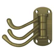 Deltana Heavy Duty Solid Brass Triple Swivel Bath Robe Hook Antique Brass