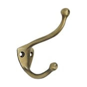 Deltana Double Prong Coat and Hat Hook Antique Brass