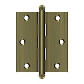 Deltana 3" x 2-1/2" Solid Brass Cabinet Hinge with Ball Tip Finials - 10 Pack Antique Brass