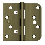 Deltana 4 x 4 Plain Bearing 5/8" Radius Corner Full Mortise Hinge - Pair Antique Brass