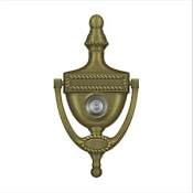 Deltana Traditional 6" Solid Brass Victorian Rope Drop Bail Door Knocker with Glass Lens Viewer Antique Brass