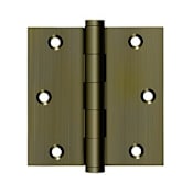 Deltana 3.5" x 3.5" Solid Brass 1/4" Radius Corner Plain Bearing Mortise Hinge - Pair Antique Brass
