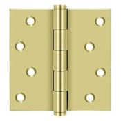 Deltana 4" x 4" Solid Brass Square Corner Plain Bearing Full Mortise Hinge with Zig Zag Hole Pattern - Pair Unlacquered Brass