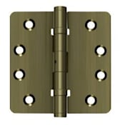 Deltana 4" x 4" Solid Brass 1/4"" Radius Corner Ball Bearing Full Mortise Hinge - Pair Antique Brass