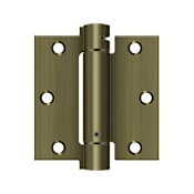 Deltana 3 1/2 x 3 1/2 Ball Bearing Square Corner Spring Hinge - Single Hinge Antique Brass