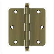 Deltana 3-1/2" x 3-1/2" Plain Bearing 1/4" Radius Corner Full Mortise Hinge - Pair Antique Brass