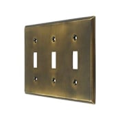 Deltana Contemporary Metal Finish 6.5" W 3 Gang Triple Toggle Switch Wall Plate Antique Brass