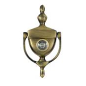 Deltana Traditional 6" Tall Urn Drop Bail Door Knocker with 180 Viewing Angle Peep Antique Brass