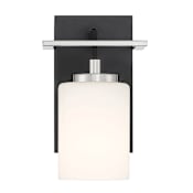 Designers Fountain Prince St Single Light 9" Tall Wall Sconce with Etched Opal Glass Shade Matte Black