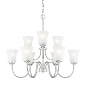 Designers Fountain Bronson 9 Light 30" Wide Chandelier with Frosted Glass Shades Brushed Nickel