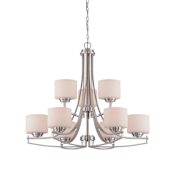 Designers Fountain Axel 9 Light 2 Tier Chandelier - 120" Chain Included 32" Wide Satin Platinum