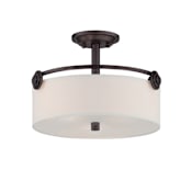 Designers Fountain Gramercy Park 3 Light Semi-Flush Mount Ceiling Fixture with White Fabric Shade Old English Bronze