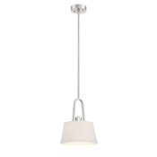 Designers Fountain Studio 9" Wide 1 Light Pendant with Off White Fabric Shade Satin Platinum