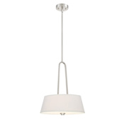 Designers Fountain Studio 15" Wide 2 Light Pendant with Off White Fabric Shade Satin Platinum