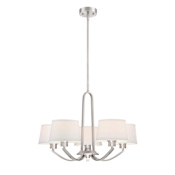 Designers Fountain Studio 26" Wide 5 Light Chandelier with Off White Fabric Shade Satin Platinum