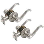 Design House Scroll Privacy Door Lever Set with Round Rose - Pack of 2 Satin Nickel
