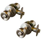 Design House Terrace Privacy Door Knob Set with Round Rose - Pack of 2 Satin Nickel